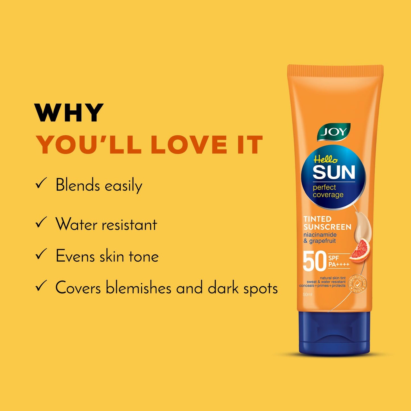 Joy Natural Tone Tinted Sunscreen SPF 50 PA+++ with Niacinamide For Normal & Oily Skin (50ml) | Mattifying, Water Resistant & Easy Blending Face Sunscreen for Sun Protection