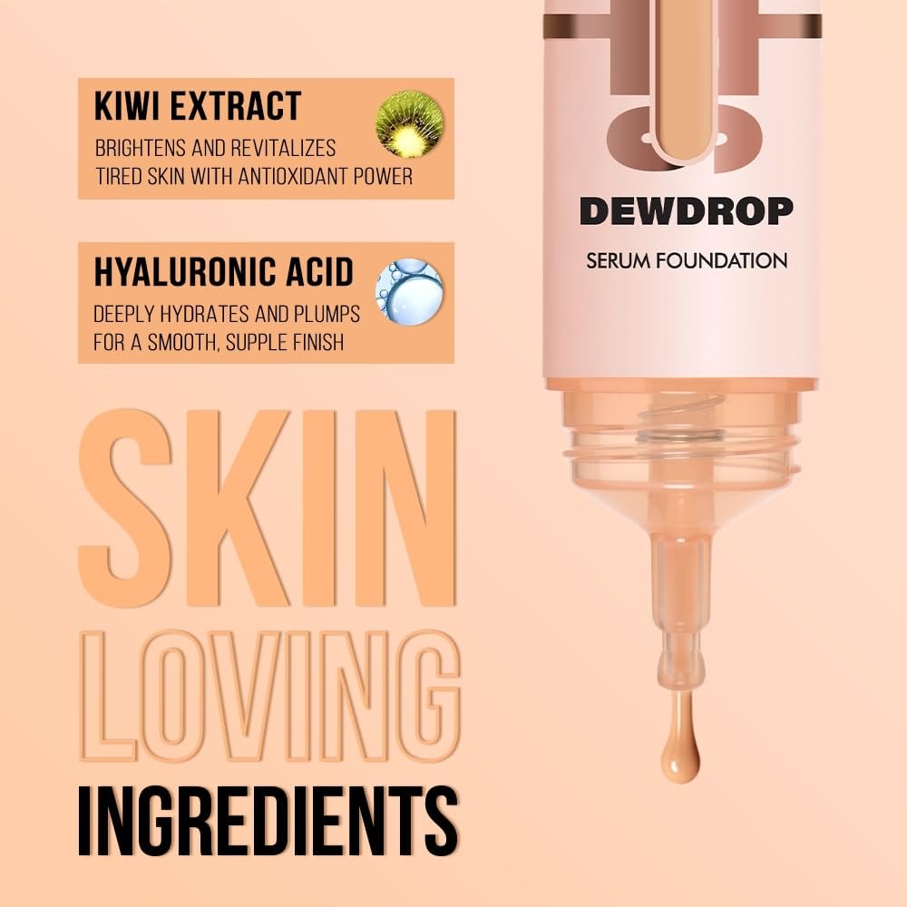 Daily Life Forever52 Dewdrop Serum Hydrating Foundation with Hyaluronic Acid & Kiwi Extract | Lightweight Serum Texture | Satin Finish | 12H Wear (Fair Light-01, 15ml)