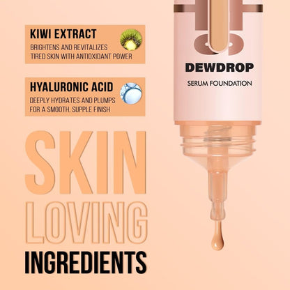 Daily Life Forever52 Dewdrop Serum Hydrating Foundation with Hyaluronic Acid & Kiwi Extract | Lightweight Serum Texture | Satin Finish | 12H Wear (Fair Light-01, 15ml)