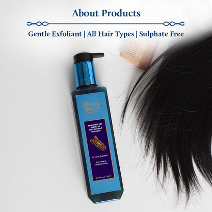 Blue Nectar Anti Dandruff and Healthy Scalp Hair Cleanser Shampoo with Bhringraj, Shikakai, Suitable for Colored Hair, Dry Frizzy Hair (200 ml)