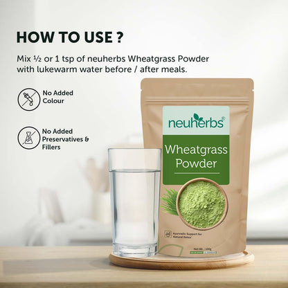 Neuherbs Wheatgrass Powder - 100g | Wheat Grass Powder | Ayurvedic Support For Natural Detox & Boost Immunity | 100% Pure & Natural With No Added Preservatives
