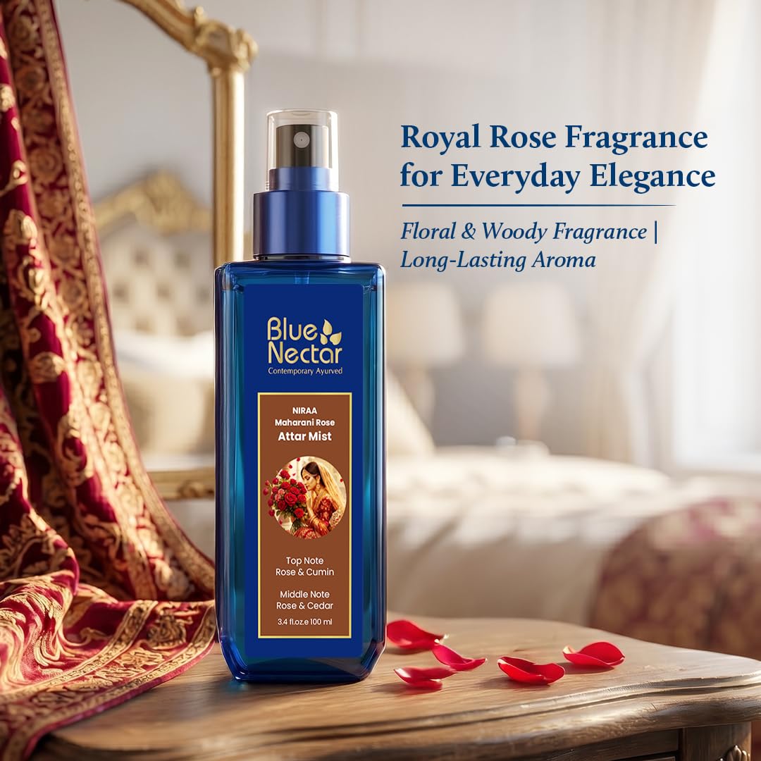 Blue Nectar Maharani Rose Attar Mist with Cumin & Sandalwood | Long-Lasting Perfume Mist for Women | Floral Essence | Travel-Friendly Body Mist Spray (100 ml)
