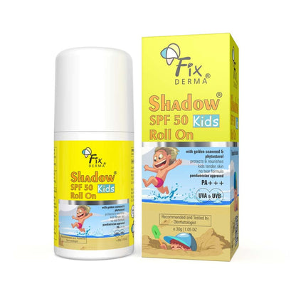 Fixderma Shadow SPF 50 Kids Roll On Sunscreen PA+++ | With Golden Seaweed & Phytosterol | Broad Spectrum UVA & UVB Protection | Sunscreen for Kids | All Skin Type | 30gm
