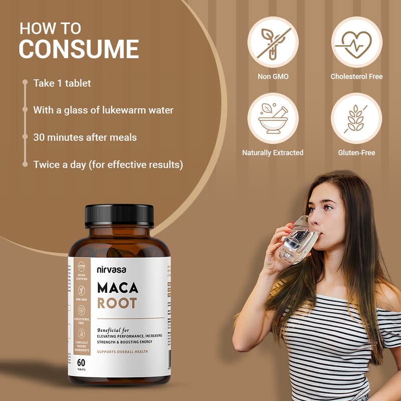 Nirvasa Maca Root Tablets 800mg (60 Tabs) | Ayurvedic Supplement for Energy, Strength, Stamina & Vitality | Supports Fertility & Hormonal Balance | For Men & Women