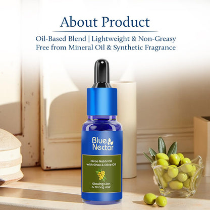 Blue Nectar Nabhi Oil with Ghee & Olive Oil | Ayurvedic Nabhya Dhara Belly Button Oil for Glowing Skin & Strong Hair | Deep Hydration & Nourishment (22 Herbs, 10ml)