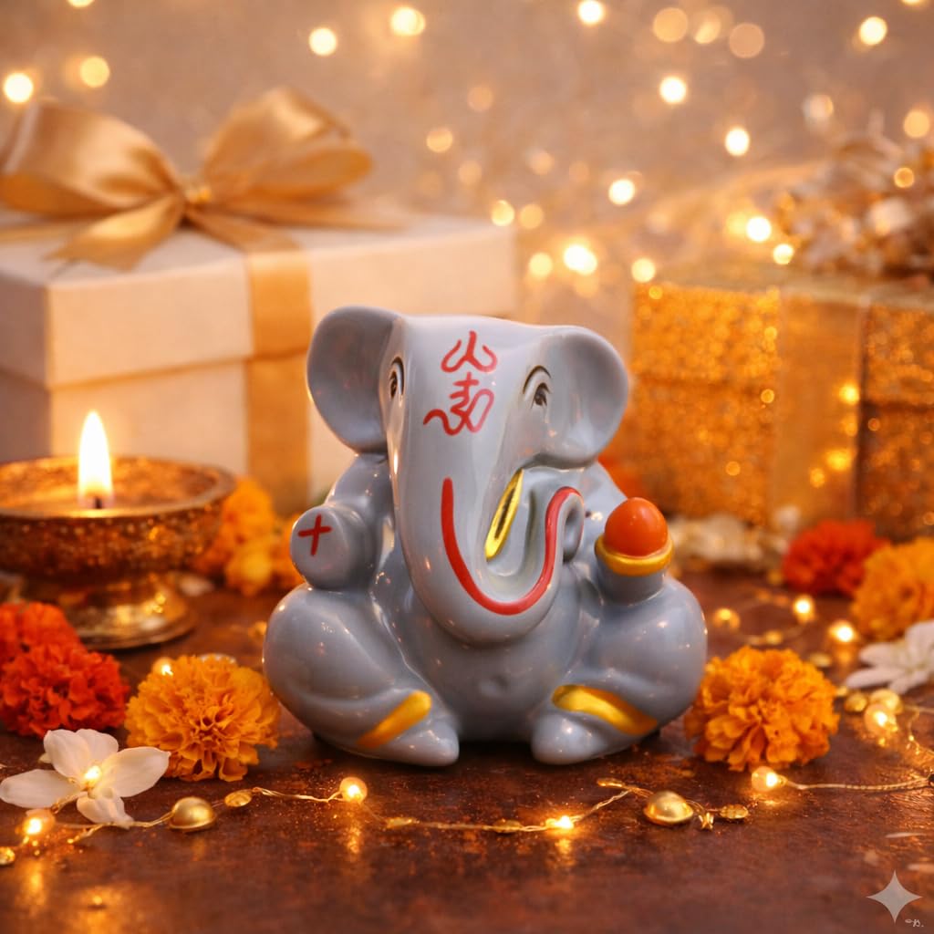 Resin Lord Ganesha Idol Car Dashboard 5x5cm (Grey)