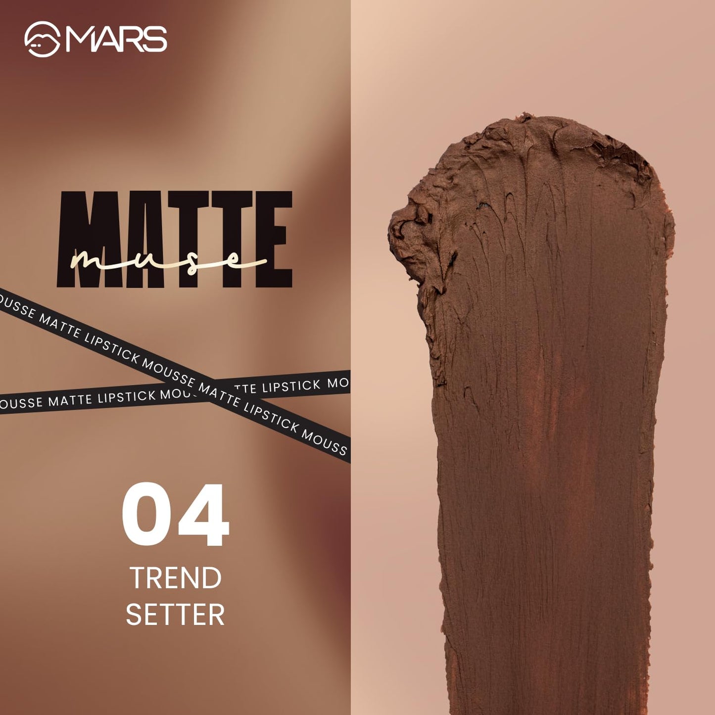 MARS Matte Muse Mousse Lipstick (3ml) (04-TREND SETTER) with Doe-Foot Applicator | Highly Pigmented | Smooth Texture | Hydrating Formula | Blurry Lips Effect