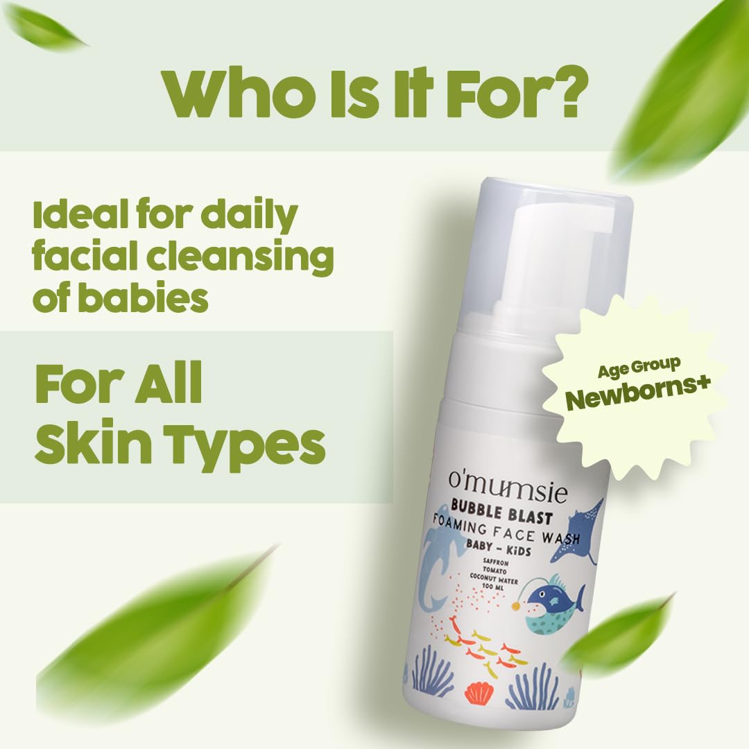 Omumsie's Bubble Blast Kids Foaming Face Wash | Gentle, Tear-Free Formula | Natural Ingredients for Sensitive Skin | Dermatologist Tested | 100ml