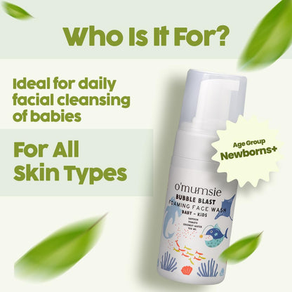 Omumsie's Bubble Blast Kids Foaming Face Wash | Gentle, Tear-Free Formula | Natural Ingredients for Sensitive Skin | Dermatologist Tested | 100ml