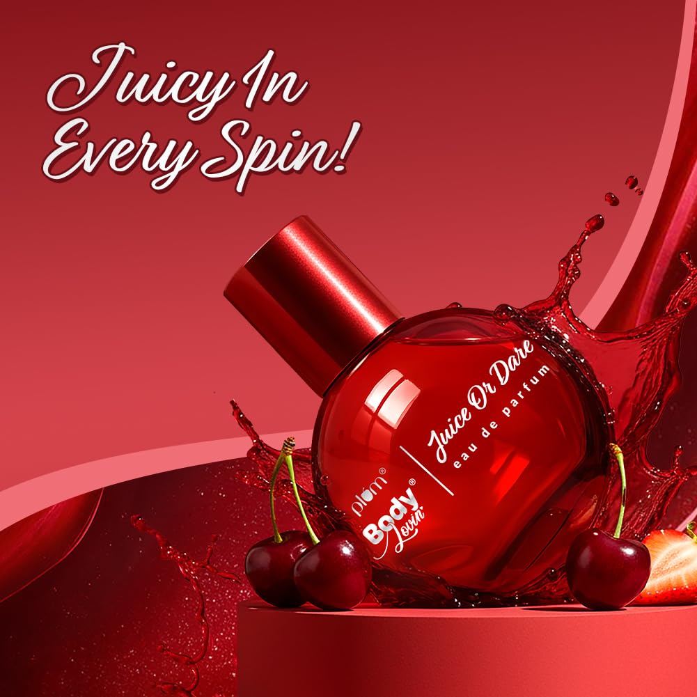 Plum BodyLovin' Juice Or Dare Valentine-Ready Eau De Parfum | Long Lasting Gourmand fragrance with oriental blend of juicy red fruits & fizzy strawberries | Luxurious scent, Purse-Friendly | 50ml
