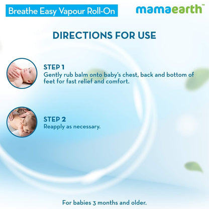 Mamaearth Natural Breathe Easy Vapour Roll-on for Cold & Nasal Congestion, with Wintergreen & Eucalyptus Oil.