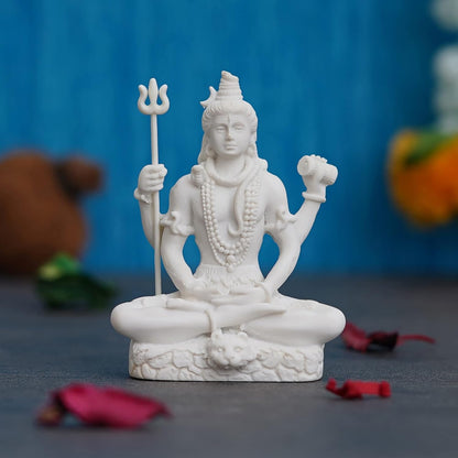 eCraftIndia White Resin Meditating Lord Shiva Statue | Lord Shiva Idol for Home Decor Pooja Room Office Car Dashboard | Shiv Murti | Shiv Idol Gift for Diwali Housewarming Maha Shivratri Birthday