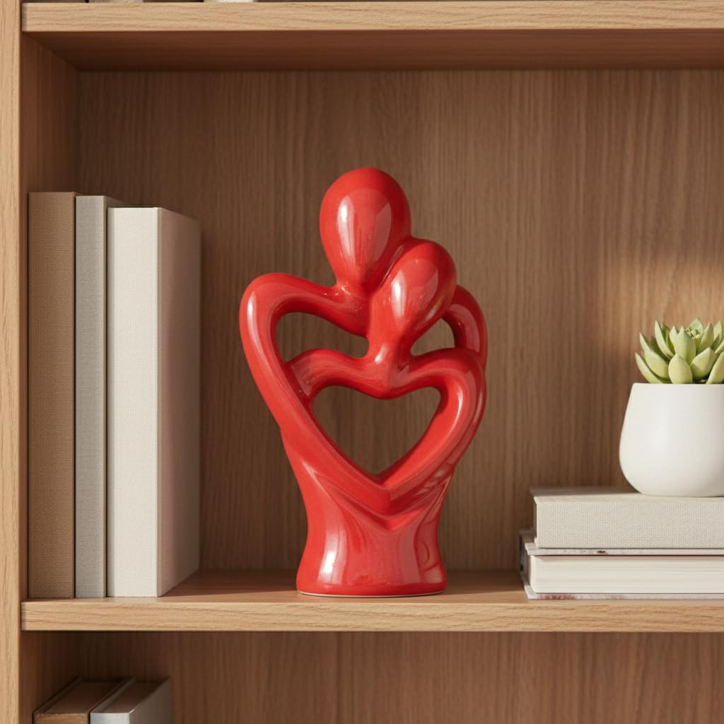 Hugging Couple Sculptures Showpiece, Ceramic Heart Shape Romantic Couple Statue, Home Decoration Items Showpiece for Gift Living Room House Warming Anniversary Birthday Office & Home Decor