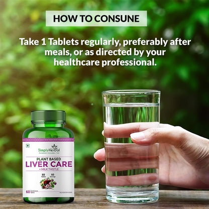 Simply Herbal Plant Based Liver Detox Tablet, Milk Thistle Extract Supplement for Men and Women | Liver Care Health & Gall Bladder Health Supplement | Dandelion, Drumstick, Green Turmeric (60 Tablets)