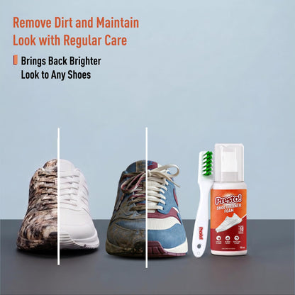 Amazon Brand - Presto! Sports Shoe Cleaner With Brush 150 ml | Removes Tough Stains | No Water Required | Ready To Use