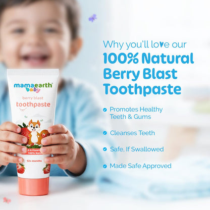 Mamaearth 100% Natural Berry Blast Kids Plaque Removal Toothpaste 50 Gm, Fluoride Free, SLS Free, No Artificial Flavours, Best for baby