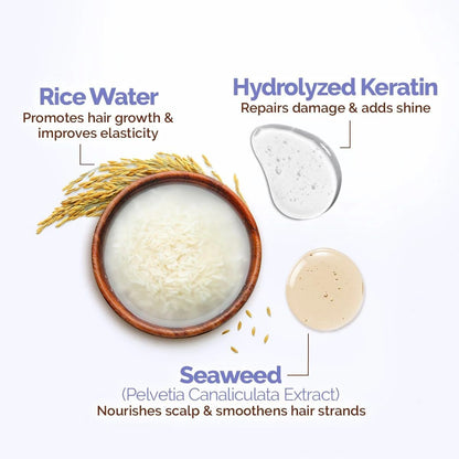 Mamaearth Rice Water Strengthening Shampoo with with Rice Water & Keratin for Damage Repair- 400 ml | Hair Strengthening | Hair Fall Reduction