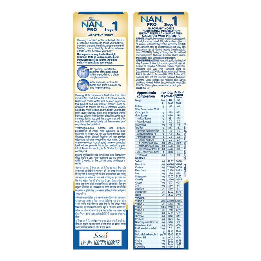Nestlé NAN PRO 1 Infant Formula with Probiotic (Up to 6 months), Stage 1-400g Pouch in Box
