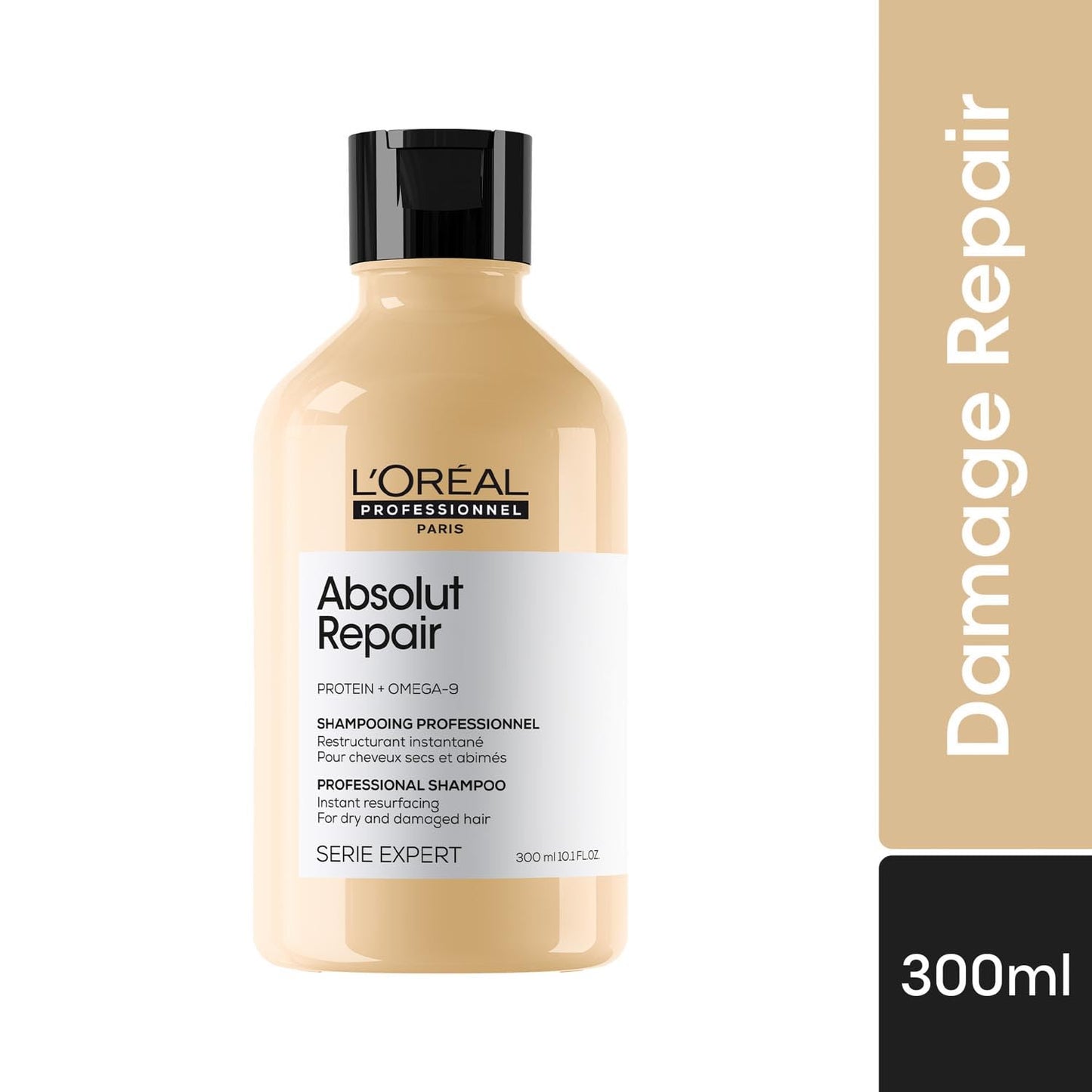 L'Oréal Professionnel Absolut Repair Shampoo for Dry & Damaged Hair - 300ml | Professional shampoo for Strengthening and Repairing Hair, With Protein & Omega-9, For Men & Women