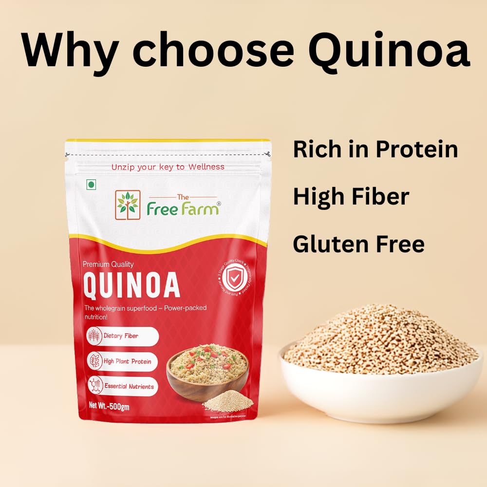 The Free Farm Wholegrain Premium Quinoa 500G | Gluten Free Quinoa Seeds, 14.68g Protein per serve, 20 Servings, High Fibre Supergrain