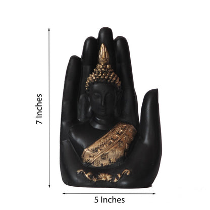 eCraftIndia Resin Black Golden Handcrafted Palm Buddha Statue Showpiece | Lord Buddha Idol for Home Decor Living Room Office | Gift for Diwali Buddha Purnima Housewarming Birthday