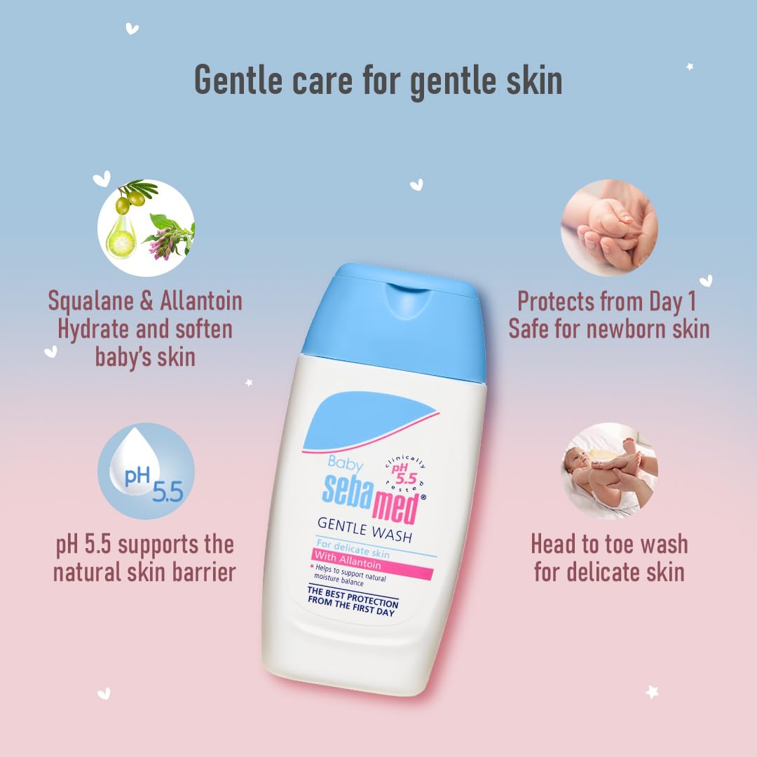 Sebamed Baby Gentle Wash|pH 5.5|Baby Body Wash|Soap Free|Tear Free| 50 ml
