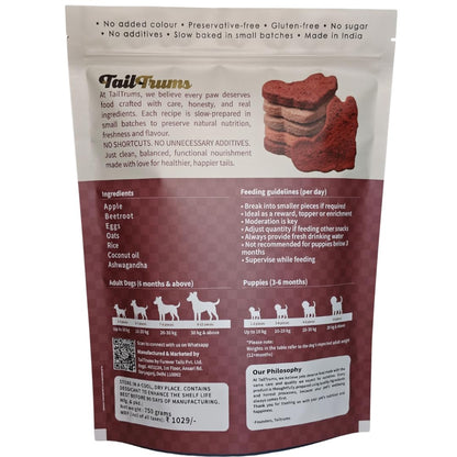 TailTrums Dog Biscuits – Apple Beetroot Cookies with Ashwagandha 750g | Healthy Dog Food | All Breeds | Cookies for Dog, Snacks for Dogs