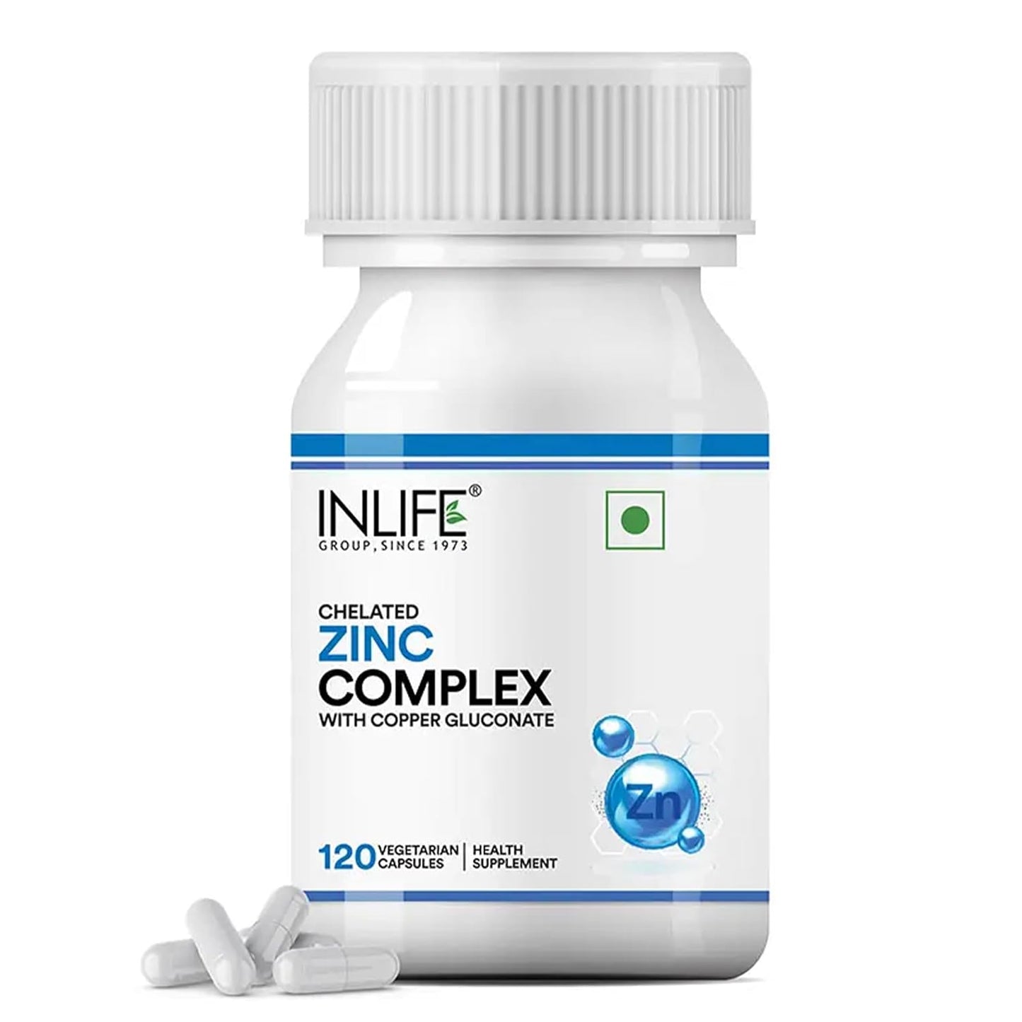 INLIFE Zinc Complex Capsules with Zinc Picolinate & Gluconate with Copper Gluconate | Supports Immune & Skin Health | Helps in Digestion for Men & Women | Veg. Capsules (Pack of 1)