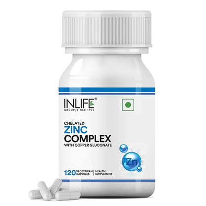 INLIFE Zinc Complex Capsules with Zinc Picolinate & Gluconate with Copper Gluconate | Supports Immune & Skin Health | Helps in Digestion for Men & Women | Veg. Capsules (Pack of 1)