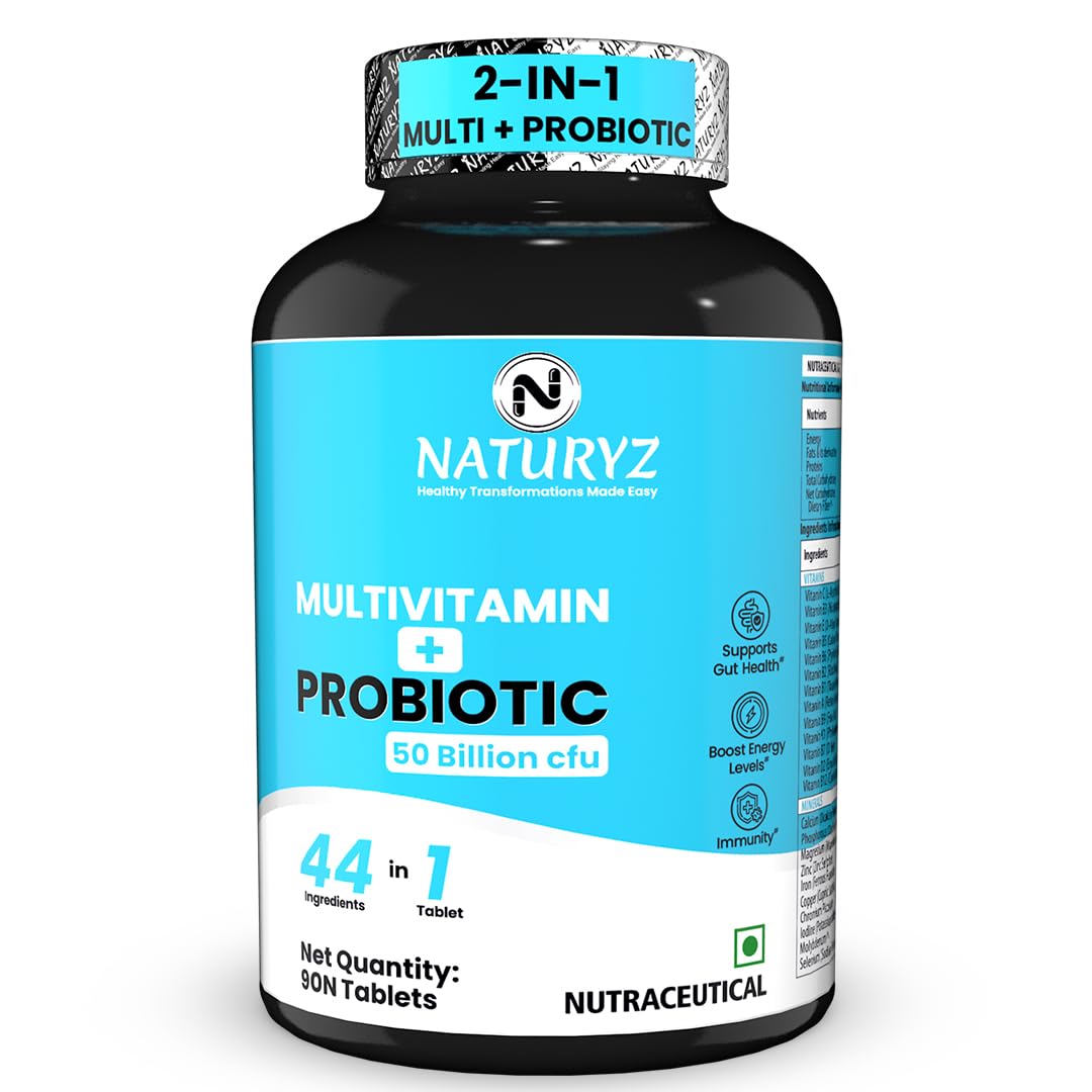 Naturyz multivitamin and probiotic supplement bottle on a white background