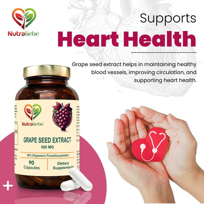 Nutraliebe OPC Grape Seed Extract Capsules - Minimum 95% OPCs, Powerful Antioxidant Support, 90 Capsules