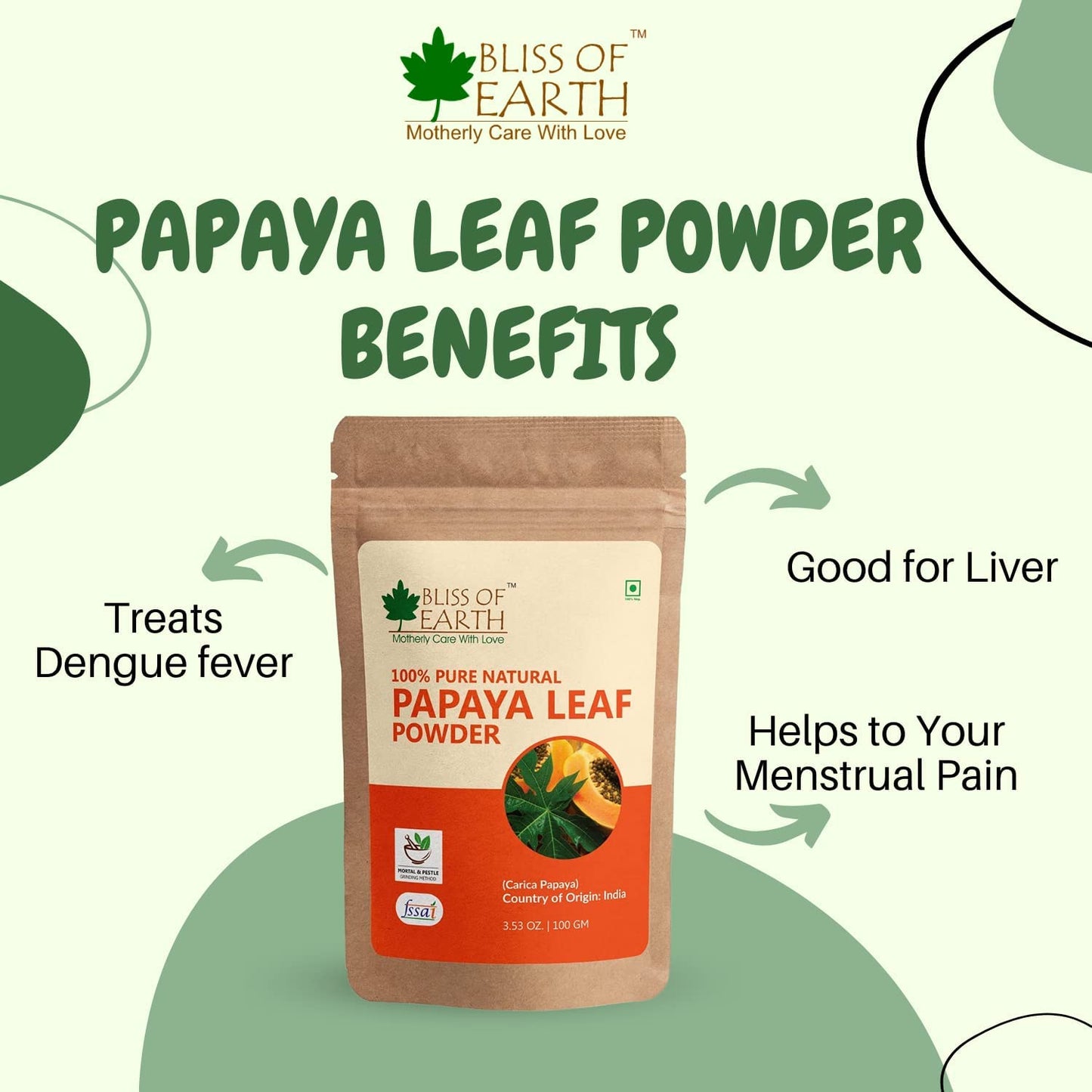 BLISS OF EARTH 100% Pure Papaya Leaf Powder Carica Papaya Helps Digestion & Increases Platelets Anti-Oxidant Skin Rejuvenation 100Gm
