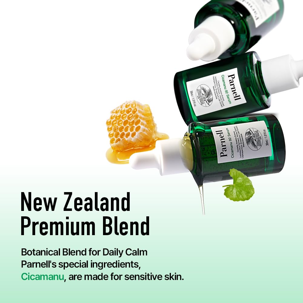 Parnell Cicamanu 92 Serum (30ml) Soothing Night Serum, Lightweight Overnight Skin Recovery Serum With Cicamanu Biome, Manuka Honey & Melatonin, Deeply Hydrate, Soothes Skin, Strengthen Barrier, Korean Skin Care