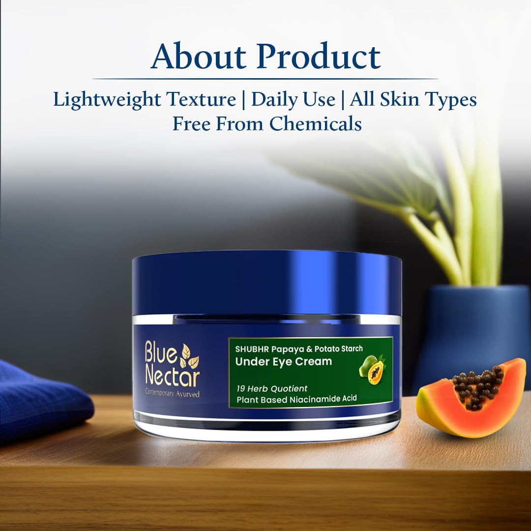 Blue Nectar Under Eye Cream for Dark Circles, Wrinkles, Fine Lines & Puffiness for Women | Natural Niacinamide from Papaya, Potato & Wheatgerm for Even Skin Tone (19 Herbs, 15g)