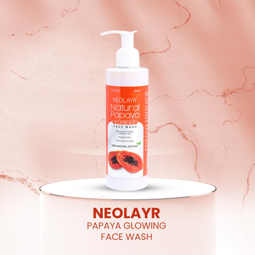 NEOLAYR Natural Papaya Glowing Face Wash | With Papaya Extracts | Gives instant Glowing & Radiant Face | Brightens Skin - Added Moisturiser,200 ml