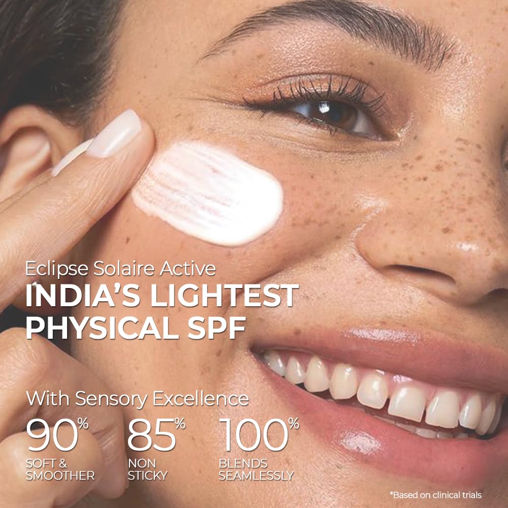 YUDERMA Eclipse Solaire Active Sunscreen SPF 50 PA+++ | No White Cast | Broad Spectrum UVA/UVB/IR & Blue Light Shield | Lightweight, Non-Greasy Formula for All Skin Types – 30ml