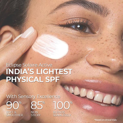 YUDERMA Eclipse Solaire Active Sunscreen SPF 50 PA+++ | No White Cast | Broad Spectrum UVA/UVB/IR & Blue Light Shield | Lightweight, Non-Greasy Formula for All Skin Types – 30ml