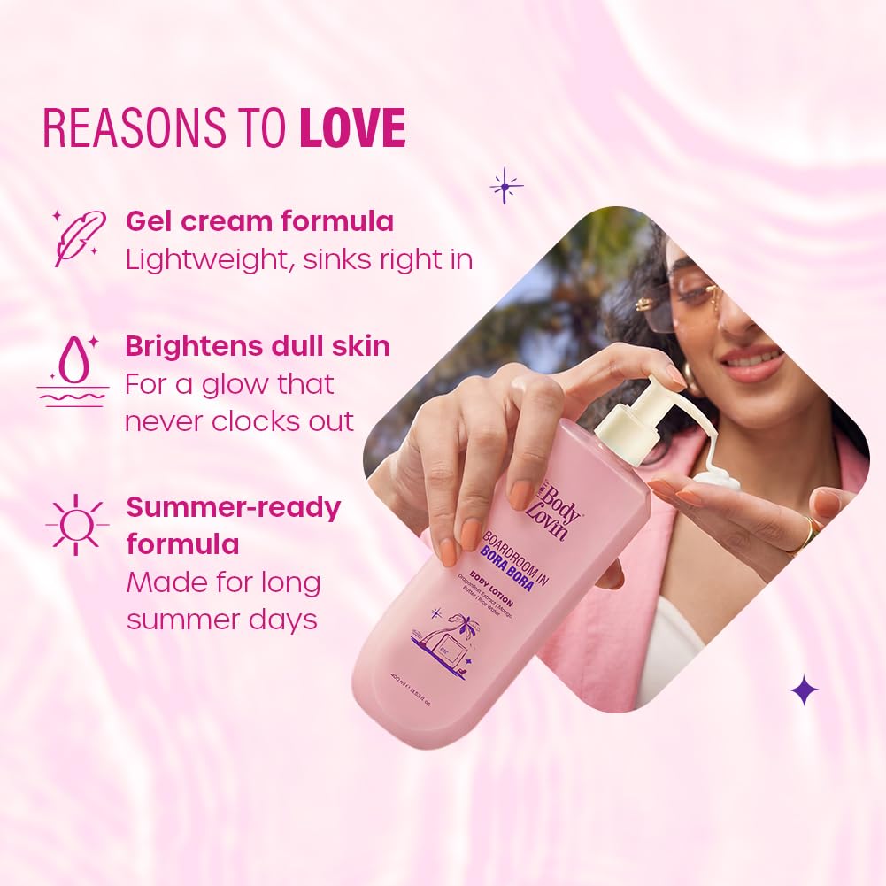Plum BodyLovin’ Boardroom In Bora Bora Body Lotion | Hydrating & Brightening Body Lotion | Lightweight Hydration | Dragonfruit Extract, Mango Butter & Rice Water | Sweet Tropical Fragrance | 400 ml