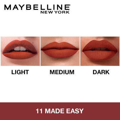 Maybelline New York Sensational Liquid Matte Lipstick, Non-sticky, Non-drying Lipstick, Hassle-Free & Precise Application, Long-lasting Liquid Matte Lipstick - 11 Made Easy|7ml