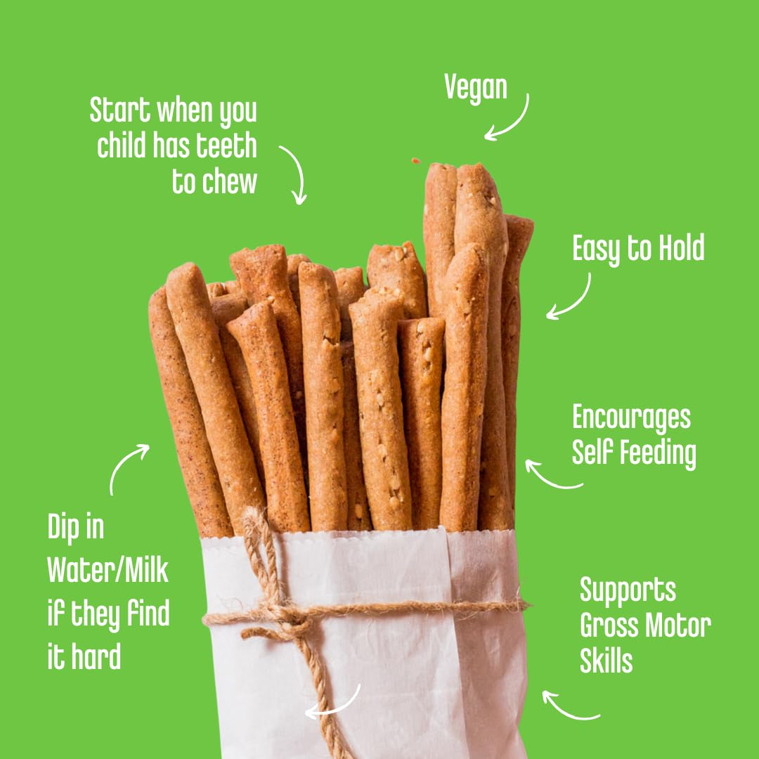 Early Foods - No Refined Sugar No Maida Ajwain Teething Sticks | 100% Whole Wheat Teething Snacks | Food Teether | Sweetened with Jaggery 150g