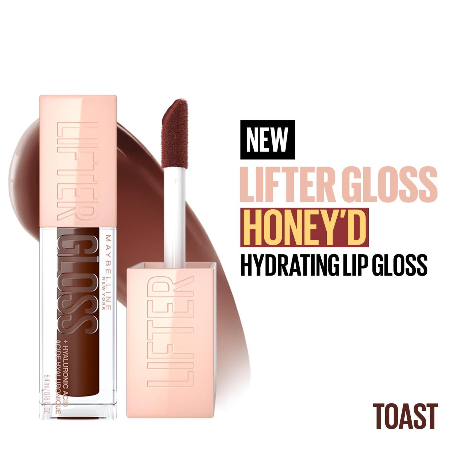 Maybelline New York Lifter Gloss Hydrating Lip Gloss, Toast | Gloss Hydrating Honey'd Lip Gloss with Hyaluronic Acid