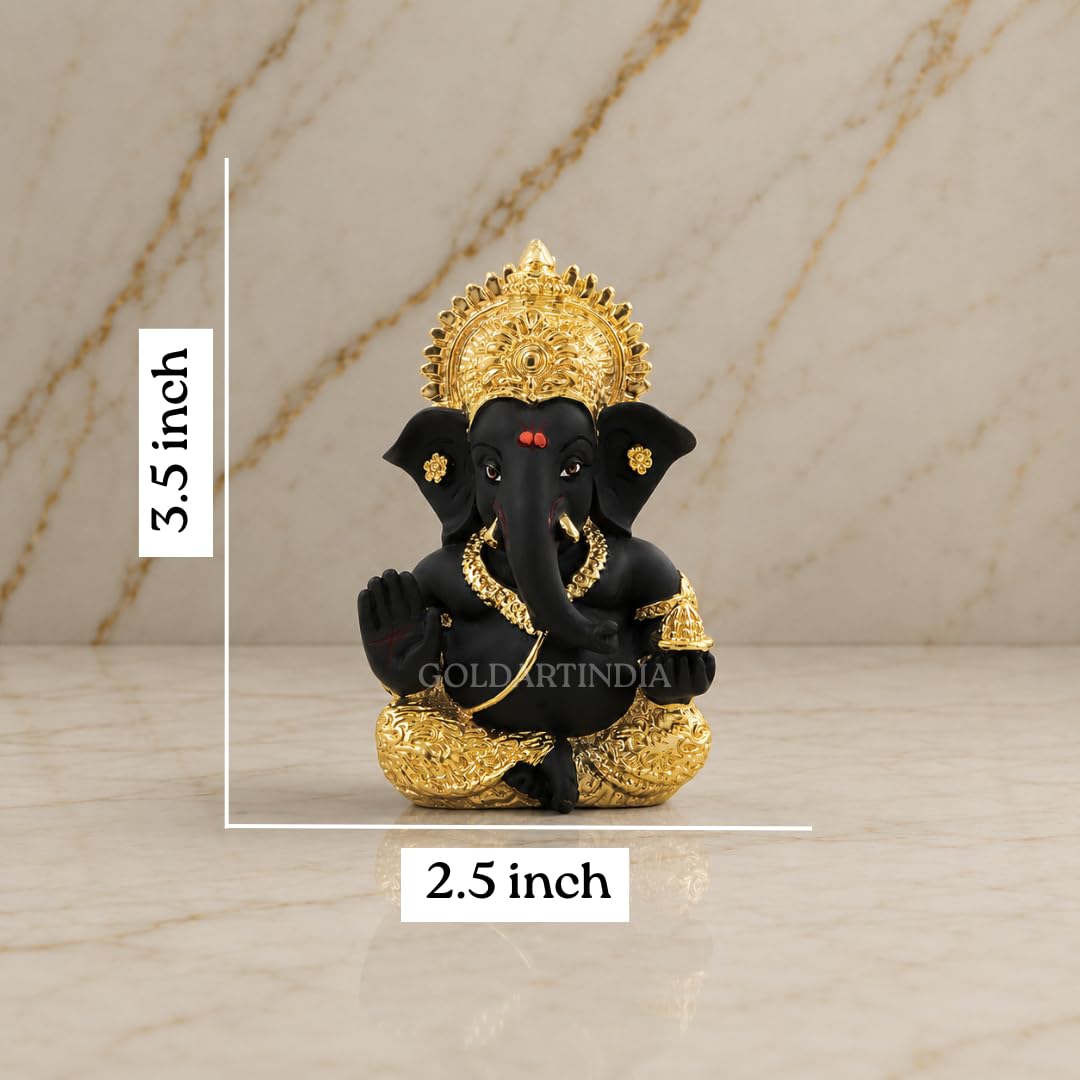 Gold Art India Gold And Kaai Green Ganesh Idol For Car Dashboard Small Ganesha Murti Ganpati Idol For Home Decor Puja Lord Ganesh Statue Gift For Office Desk Puja Room Figurine