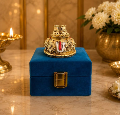 Gold Art India Lord Balaji Charan Paduka 24 kt Gold Matte Finish Vishnu Charan Paduka for Pooja Room/Balaji for car Venkateswara Swamy Feet with Shanku Chakra Namam Best Gifting