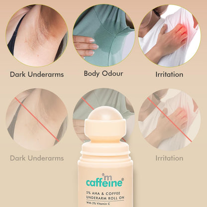 Caffeine skincare product with images of skin issues and a bottle labeled 'Caffeine'.