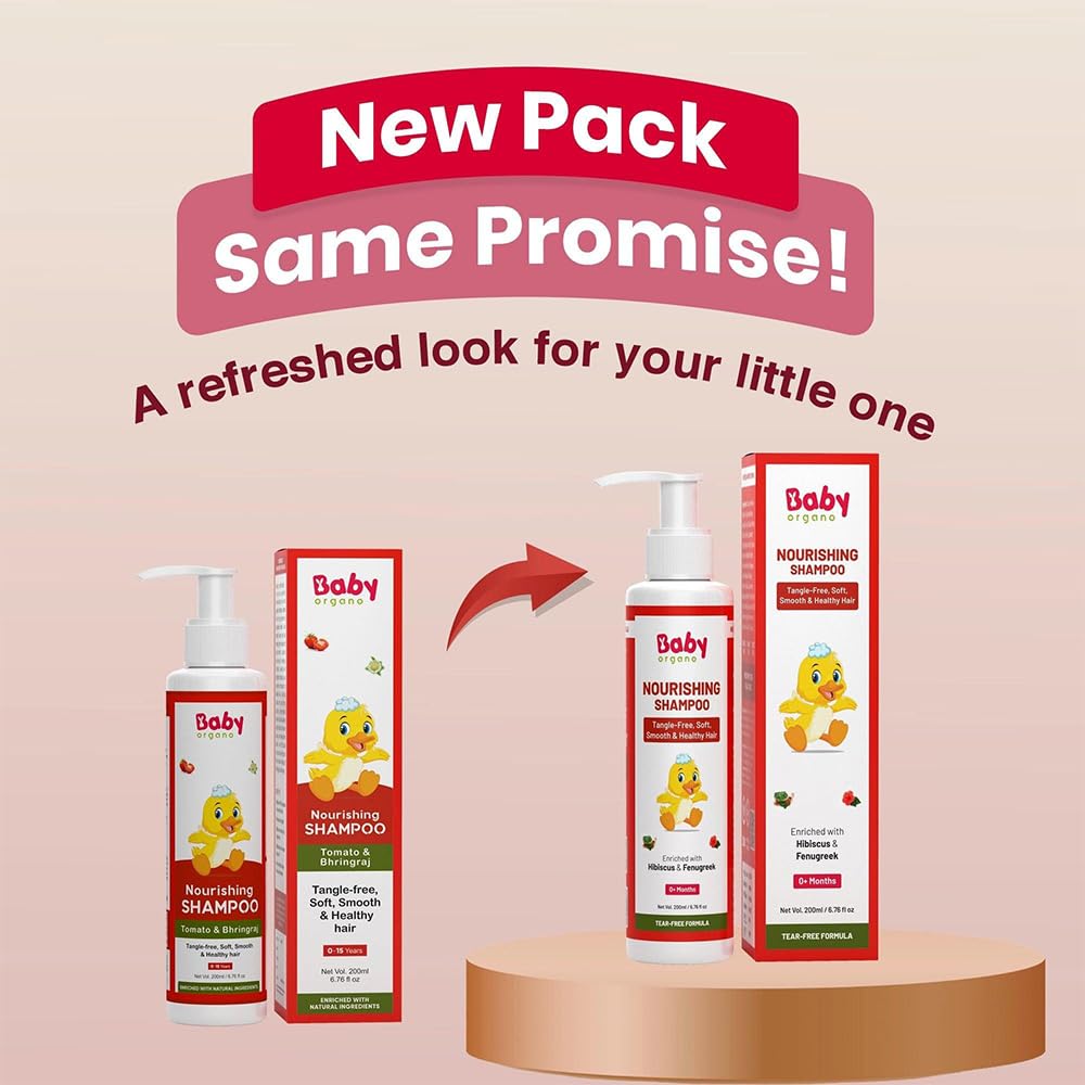 BabyOrgano Baby Shampoo for Kids 0+ years | Hair Growth & Nourishment | Methi Amla Shikakai Aloe Vera & Tomato | Tear Free | Sulphate Paraben & Soap Free | FDCA Approved | 200ml (Pack of 1)