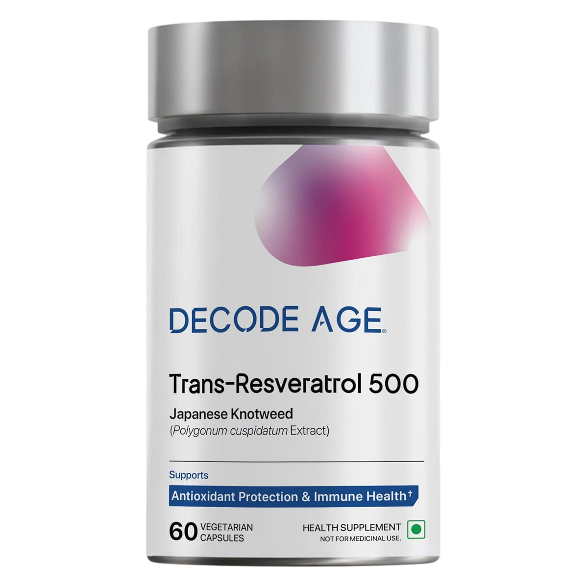 Decode Age Trans-Resveratrol 500 supplement bottle on a white background