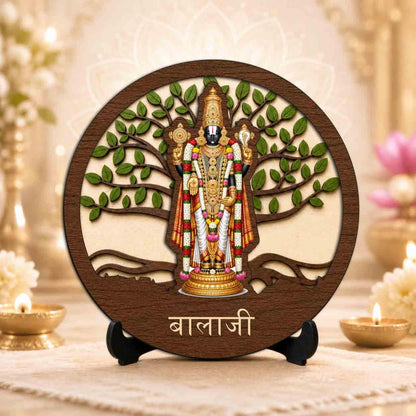Plan To Gift Tirupati Balaji Wooden Idol with Stand for Home Temple, Puja Room, Office Desk & Indoor Mandir Decor - 5x5 Inch