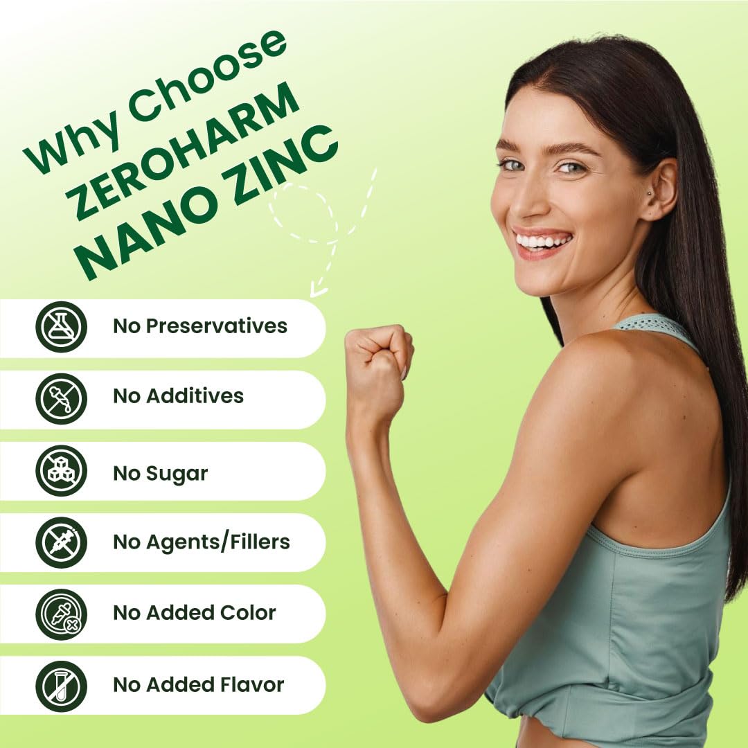 ZEROHARM Nano Zinc Tablets | Guava Leaves Extract | High Absorption Zinc Supplement for Immunity, Skin, Hair, Bone, Vision & Cognitive Health | For Men & Women | 600mg per Serving | 60 Veg Tablets