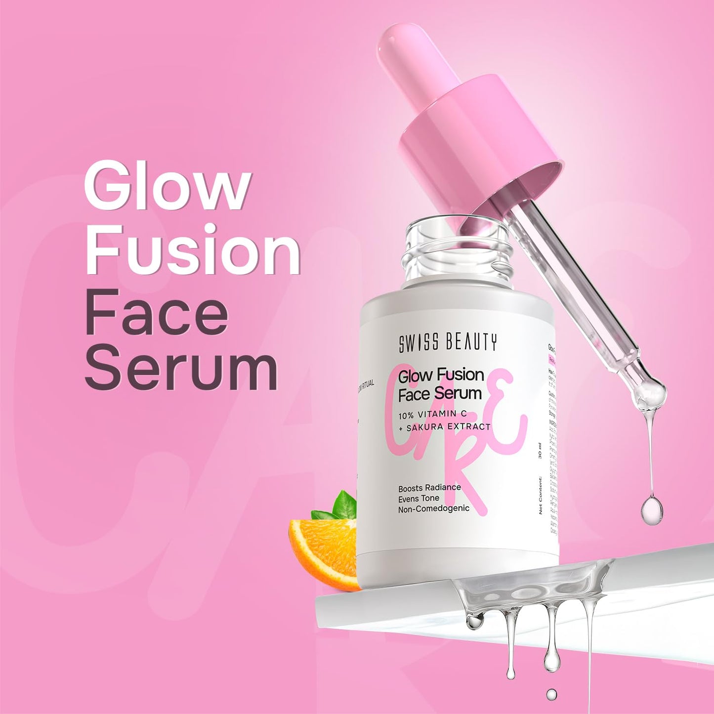 Swiss Beauty Care Glow Fusion Face Serum | Bright & Glowy | 10% Vitamin C & Sakura Extract | Non-Sticky | 30ml
