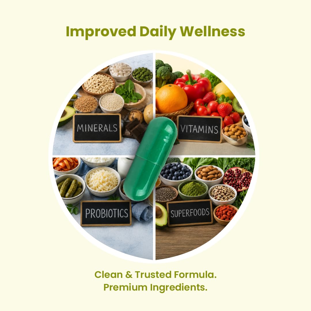 ZEROHARM Multivitamin+Probiotics for Men & Women | Plant-Based Daily Supplement with 25 Probiotic Strains | Boosts Immunity, Energy & Digestion | Whole Food Multivitamins & Minerals | 60 Veg Capsules